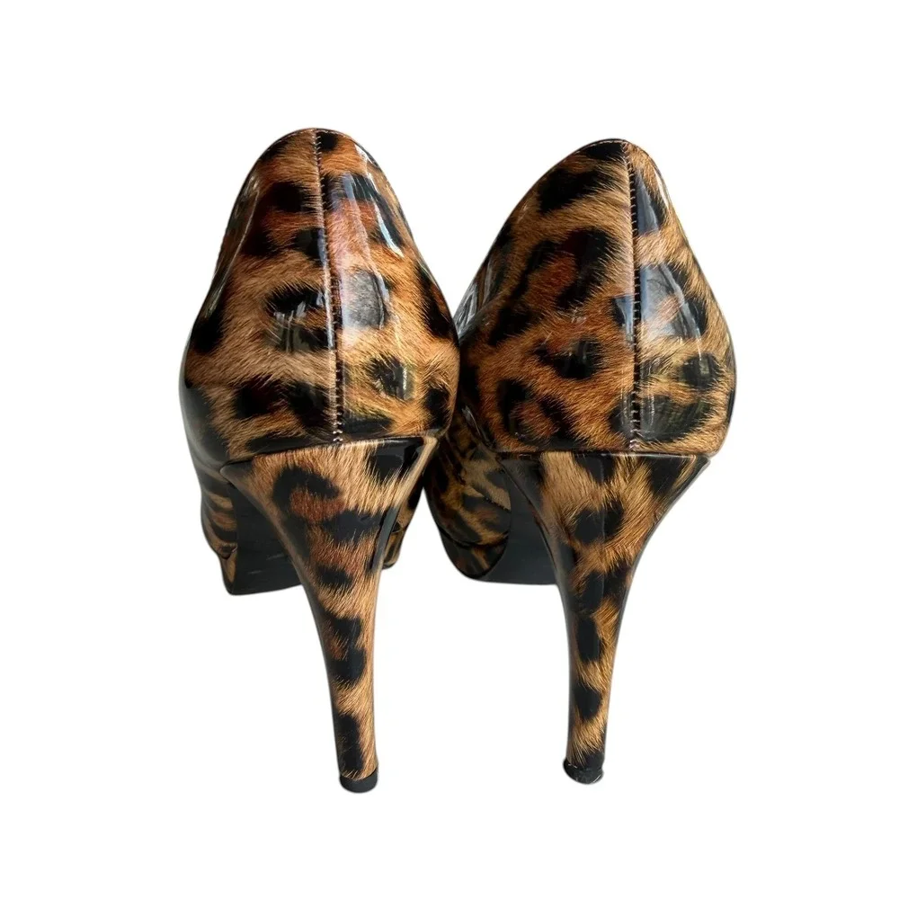 Worthington Women 9M Brown Animal Print Jean Leopard Patent Platform Pumps Heels